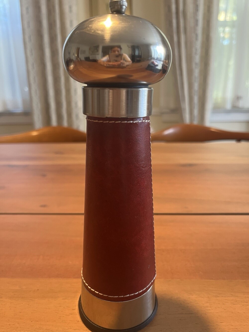 Trudeau 9.5" Pepper Mill Grinder / Stainless Steel Adjustable Red Leather